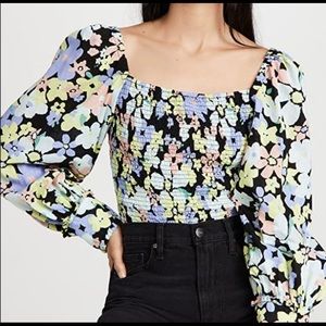 FREE PEOPLE Ariana Floral Smocked Waist Exaggerated Puff Shoulder